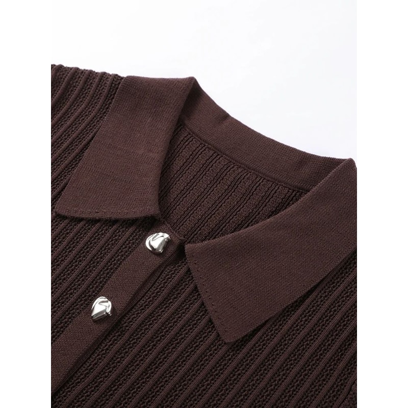 Womens Vintage Knit Cardigan Straight Pants Set Brown Loose Fit 2Piece Fashion Suit 5