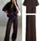 Womens Vintage Knit Cardigan Straight Pants Set Brown Loose Fit 2Piece Fashion Suit 1