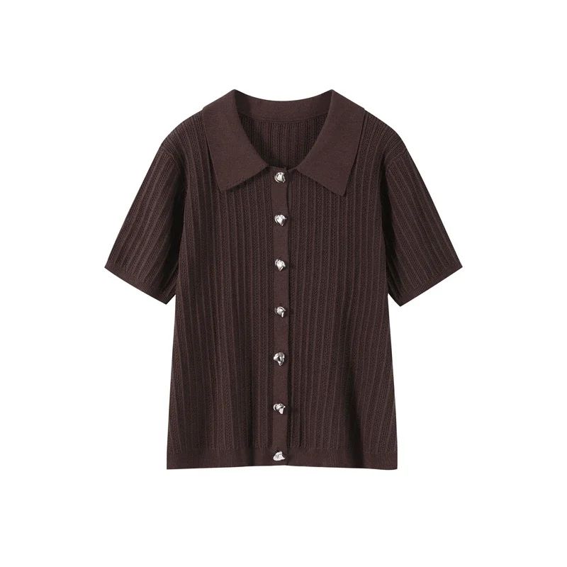 Womens Vintage Knit Cardigan Straight Pants Set Brown Loose Fit 2Piece Fashion Suit 7