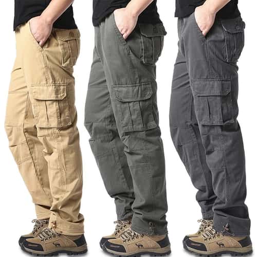 Men's Cotton Tactical Cargo Jogger Pants – Loose Fit Elastic Waist Outdoor Work & Sports Overalls with Large Pockets