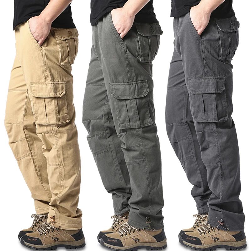 Mens Cotton Tactical Cargo Jogger Pants Loose Fit Elastic Waist Outdoor Work Sports Overalls With 0