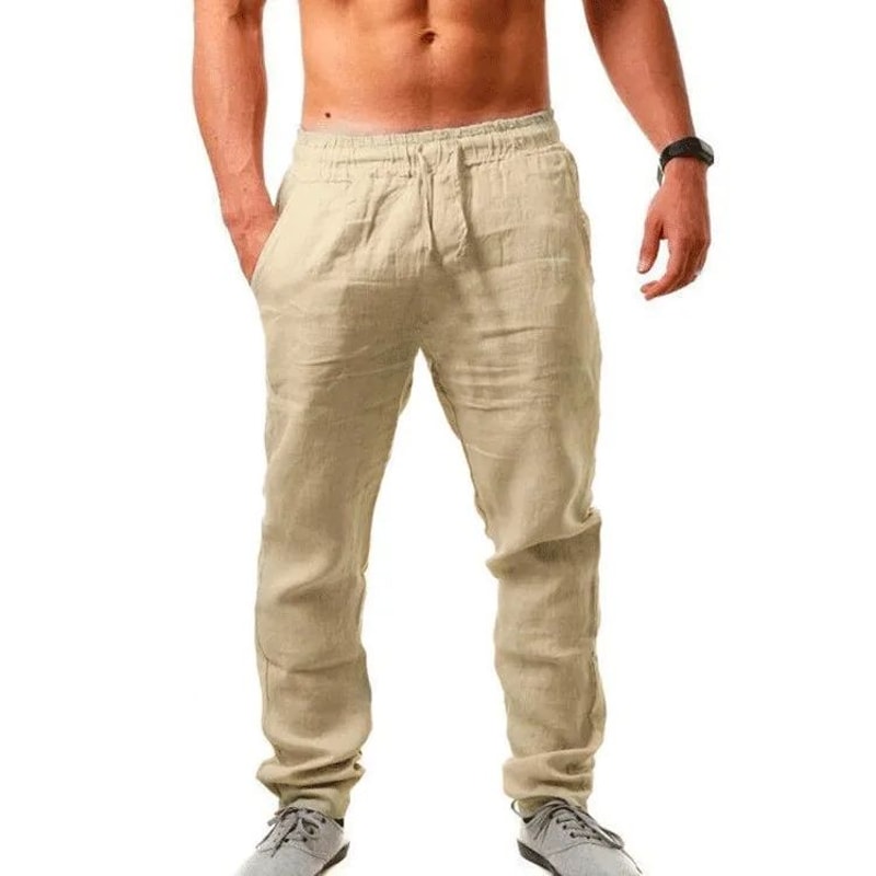 Mens Cotton Linen Sport Jogger Pants Breathable Summer Gym Casual Training Sweatpants 11