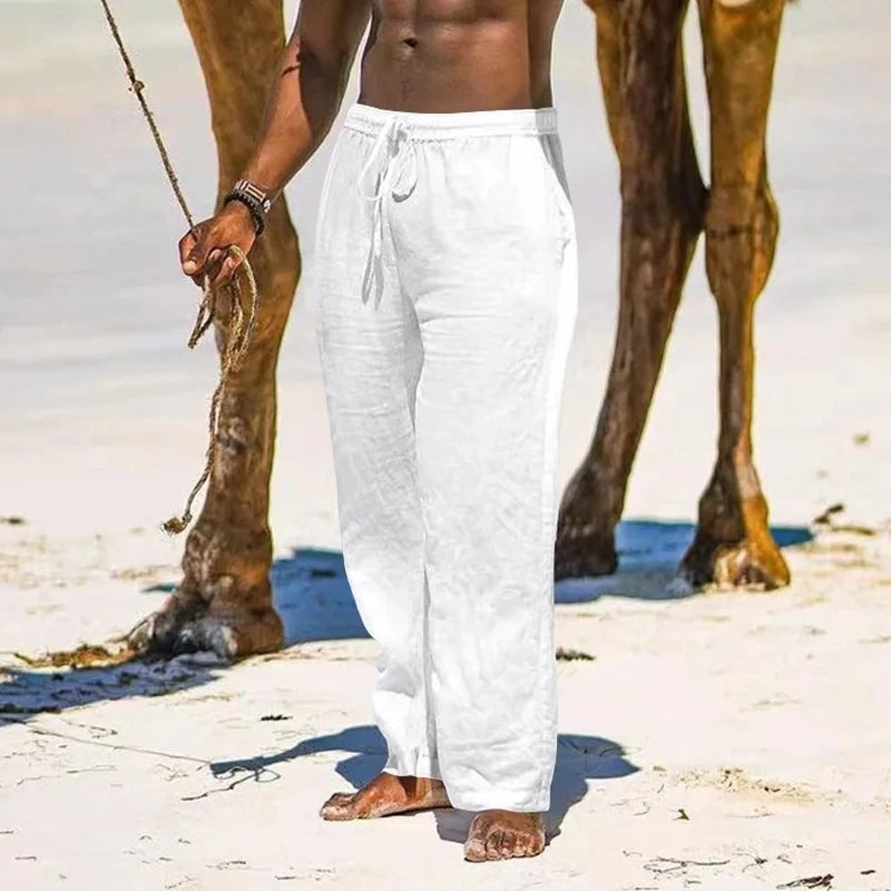 Mens Cotton Linen Sport Jogger Pants Breathable Summer Gym Casual Training Sweatpants 9