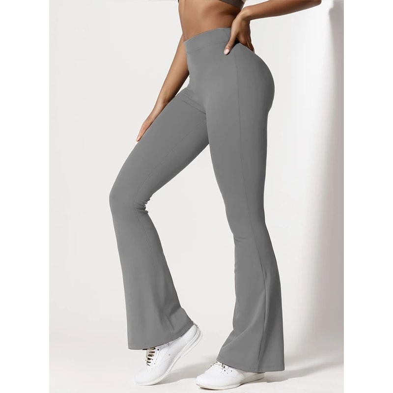 Womens High Waist VBack Flared Yoga Leggings Butt Lift Push Up Wide Leg Gym Casual Pants 4