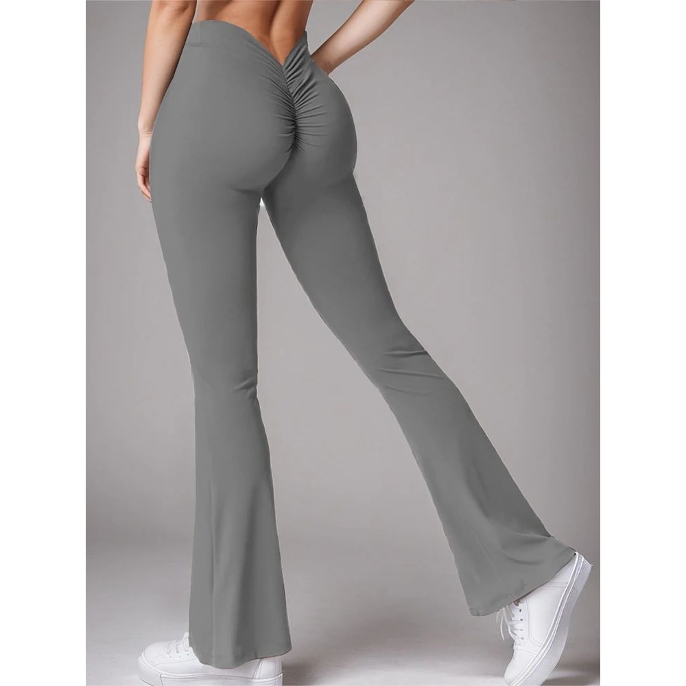 Womens High Waist VBack Flared Yoga Leggings Butt Lift Push Up Wide Leg Gym Casual Pants 6