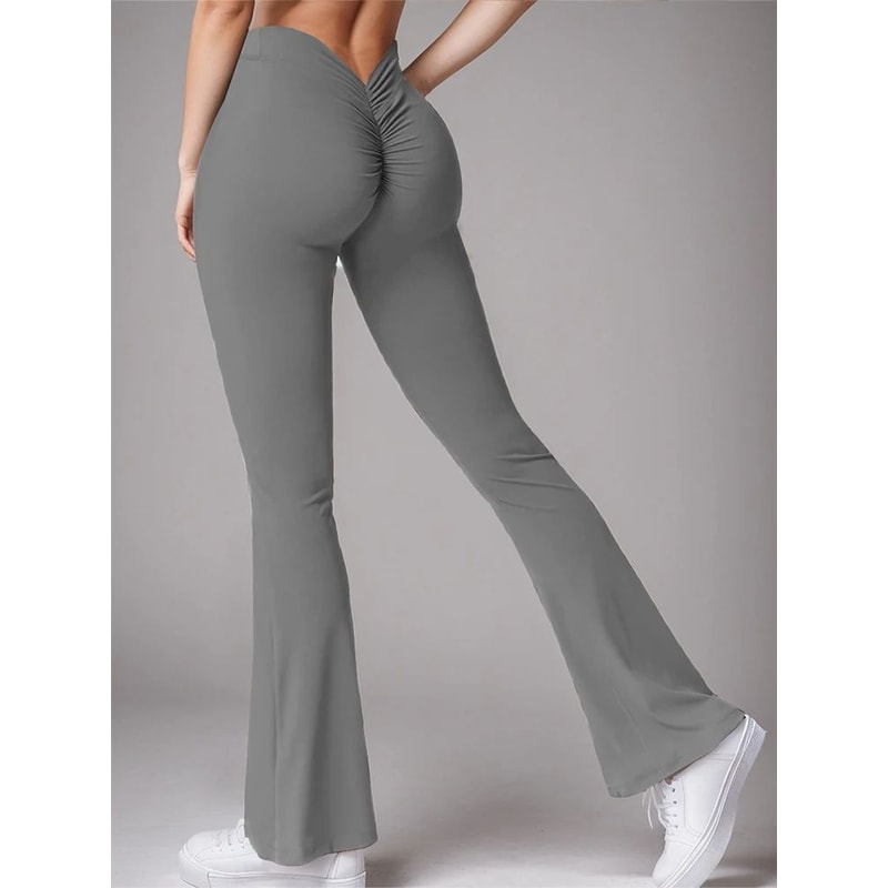 Womens High Waist VBack Flared Yoga Leggings Butt Lift Push Up Wide Leg Gym Casual Pants 6