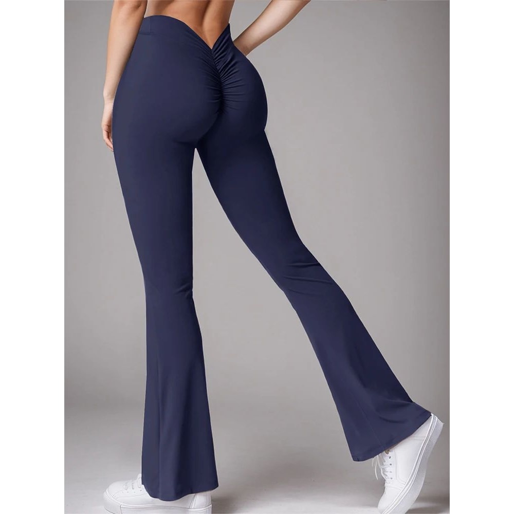 Womens High Waist VBack Flared Yoga Leggings Butt Lift Push Up Wide Leg Gym Casual Pants 7