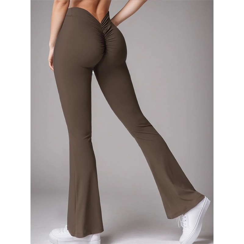 Womens High Waist VBack Flared Yoga Leggings Butt Lift Push Up Wide Leg Gym Casual Pants 8