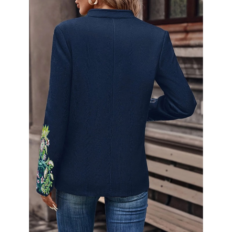 Womens Retro Floral Embroidered DoubleBreasted Blazer Elegant Stand Collar Office Jacket 1