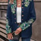 Womens Retro Floral Embroidered DoubleBreasted Blazer Elegant Stand Collar Office Jacket 3