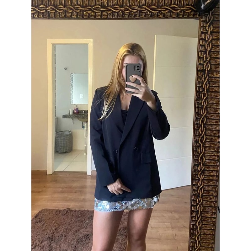 HXAO Womens DoubleBreasted Office Blazer Elegant Notched Collar Business Suit Jacket 1