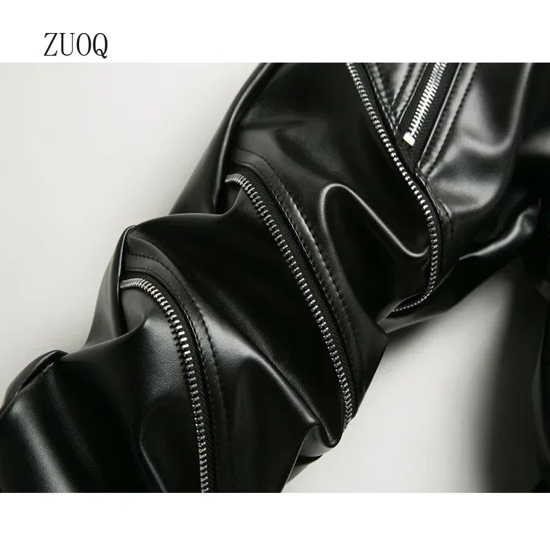 Mens High Waist PU Leather Skinny Biker Pants Slim Fit Motorcycle Clubwear Trousers 4