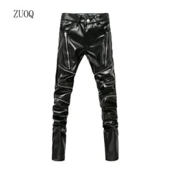 men's high waist pu leather skinny biker pants – slim fit motorcycle clubwear trousers