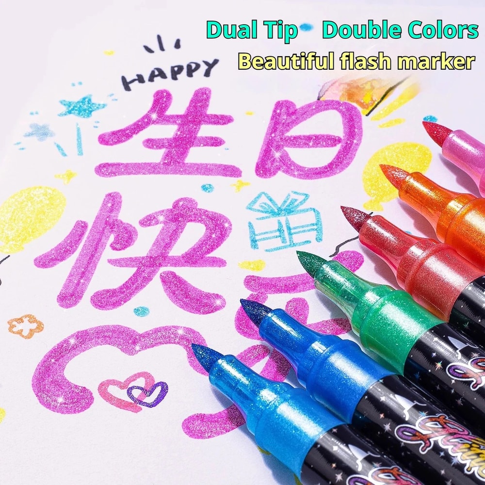 Dual Tip Glitter Acrylic Paint Markers Set Metallic Fine Tip Art Pens For Rock Painting 3