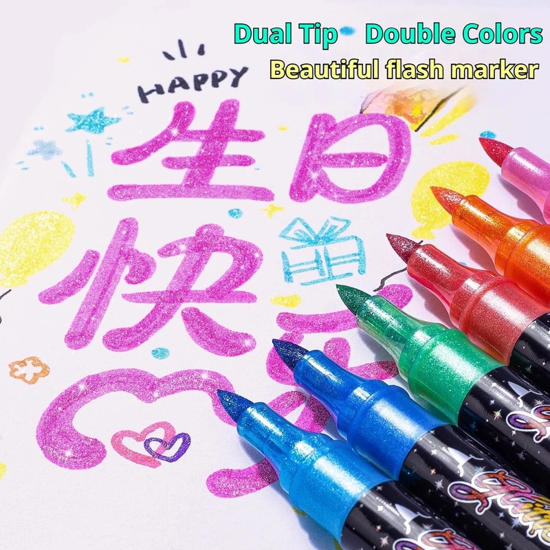Dual Tip Glitter Acrylic Paint Markers Set Metallic Fine Tip Art Pens For Rock Painting 3