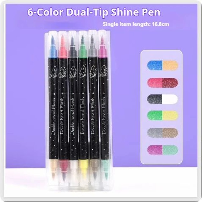 Dual Tip Glitter Acrylic Paint Markers Set Metallic Fine Tip Art Pens For Rock Painting 6