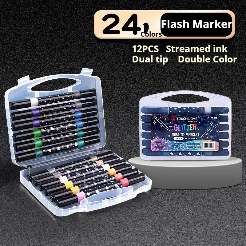Dual Tip Glitter Acrylic Paint Markers Set Metallic Fine Tip Art Pens For Rock Painting 7