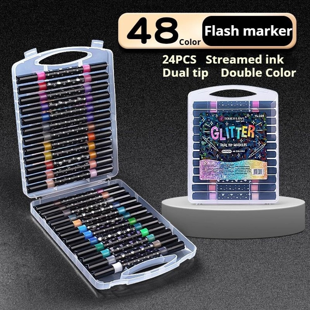 Dual Tip Glitter Acrylic Paint Markers Set Metallic Fine Tip Art Pens For Rock Painting 8