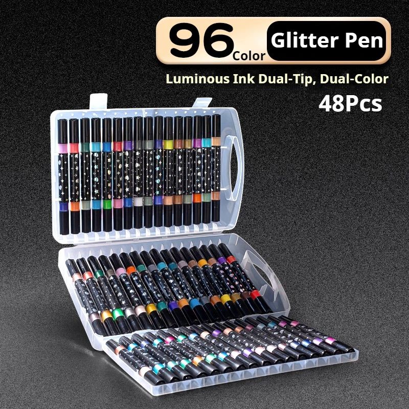 Dual Tip Glitter Acrylic Paint Markers Set Metallic Fine Tip Art Pens For Rock Painting 9