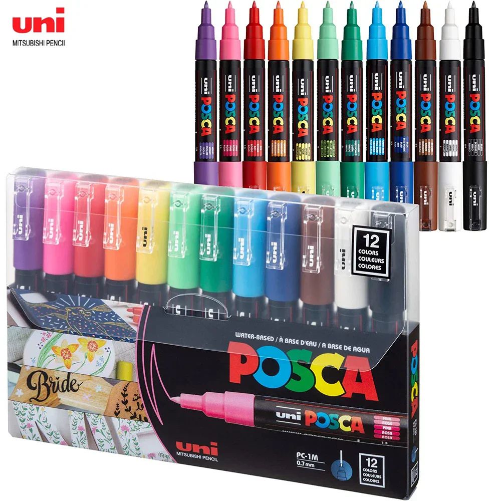 Uni POSCA PC1M Extra Fine Paint Marker Set 12 Color 07mm Acrylic Art Pens For Manga Crafts 4