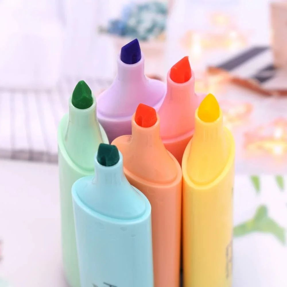 Pastel Chisel Tip Highlighter Marker Set 6 Soft Color Study Office Highlight Pens 0
