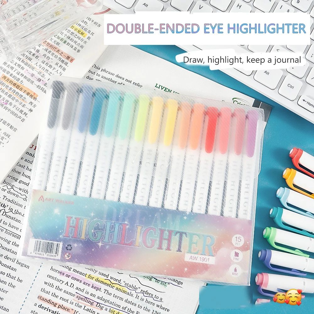 Dual Tip Pastel Highlighter Marker Set Double Ended Fluorescent Art Study Pens 7
