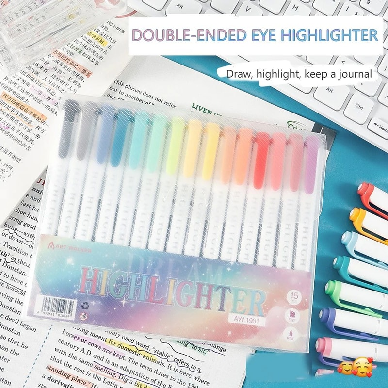 Dual Tip Pastel Highlighter Marker Set Double Ended Fluorescent Art Study Pens 7