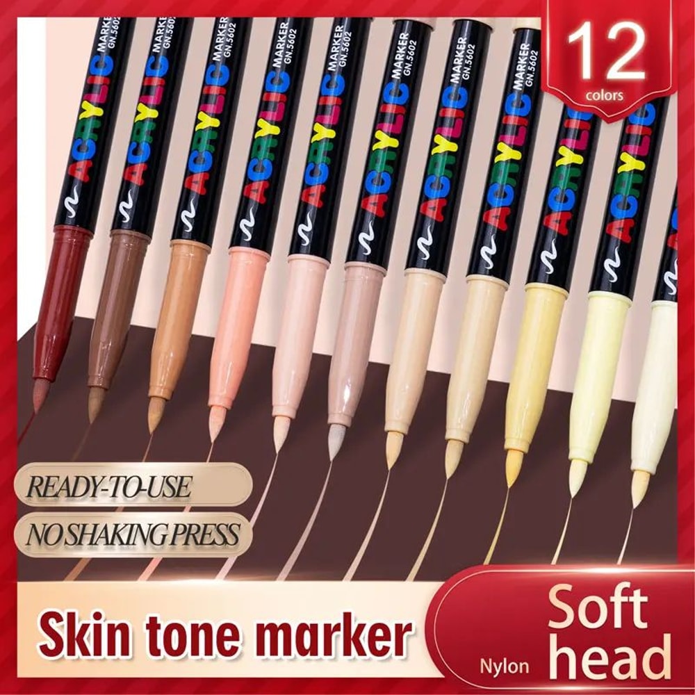 12Color Skin Tone Acrylic Brush Markers Waterproof Soft Nylon Tip Art Pens For Portrait Drawing 2