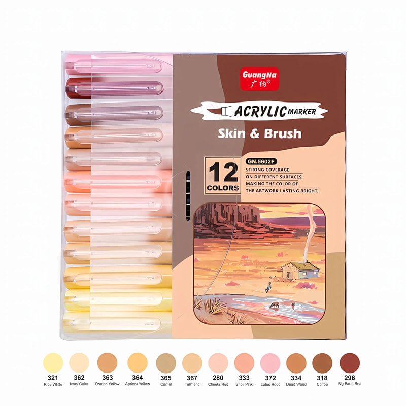12Color Skin Tone Acrylic Brush Markers Waterproof Soft Nylon Tip Art Pens For Portrait Drawing 6