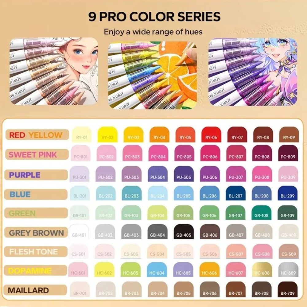 9Piece Acrylic Brush Marker Set Professional Ink Control Art Pens For Painting Sketching 1