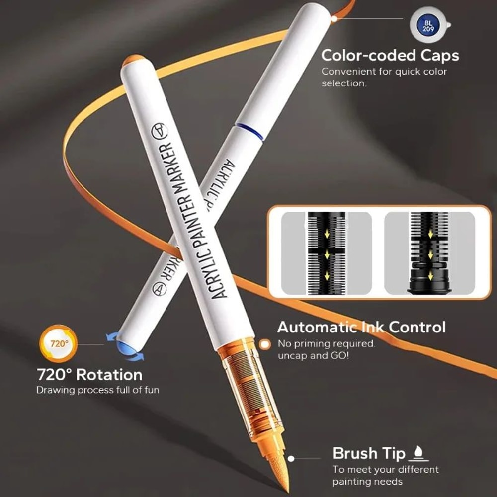 9Piece Acrylic Brush Marker Set Professional Ink Control Art Pens For Painting Sketching 4