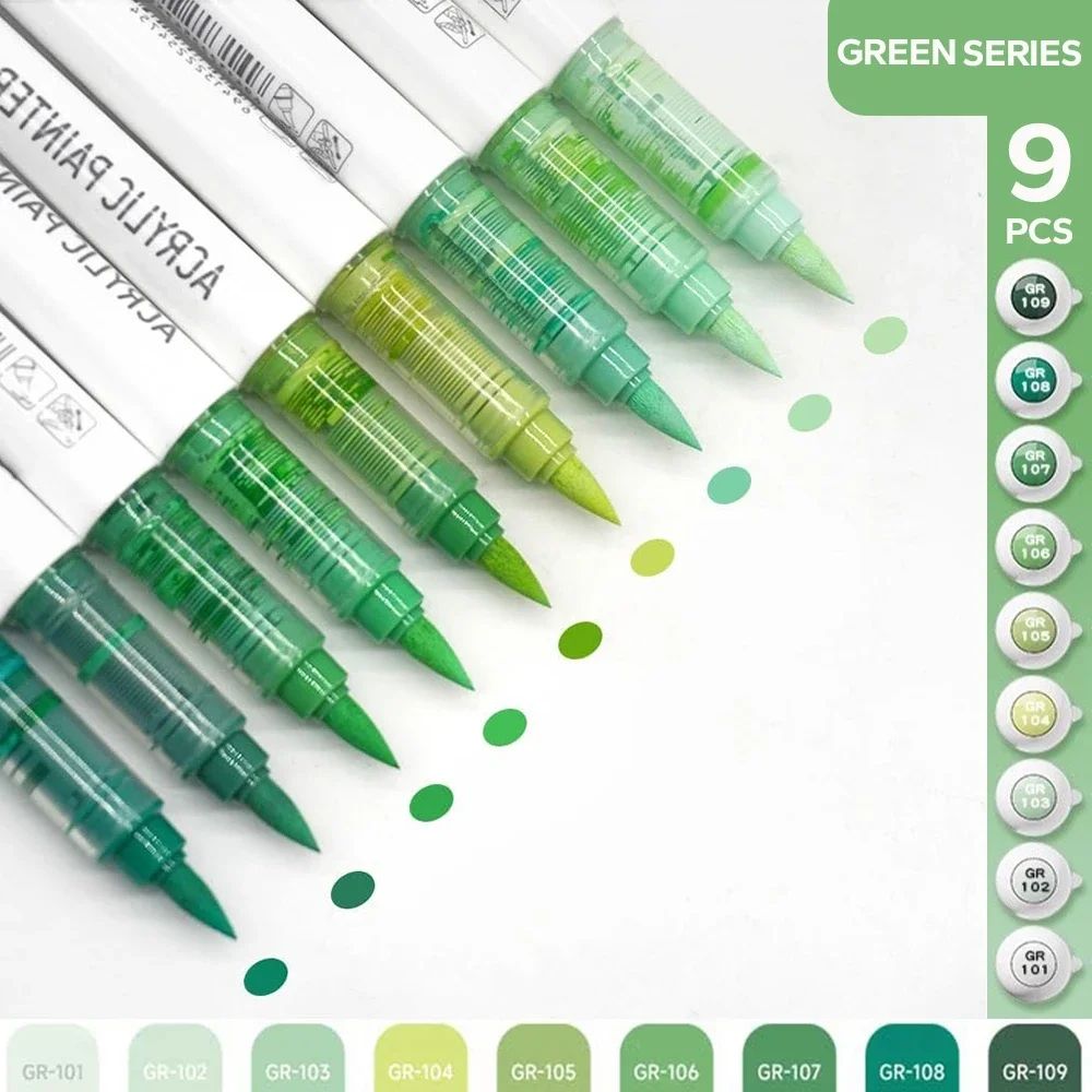 9Piece Acrylic Brush Marker Set Professional Ink Control Art Pens For Painting Sketching 7