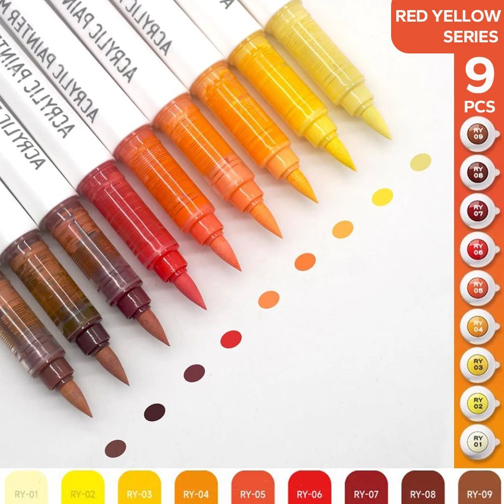 9Piece Acrylic Brush Marker Set Professional Ink Control Art Pens For Painting Sketching 10