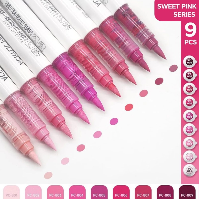 9Piece Acrylic Brush Marker Set Professional Ink Control Art Pens For Painting Sketching 11