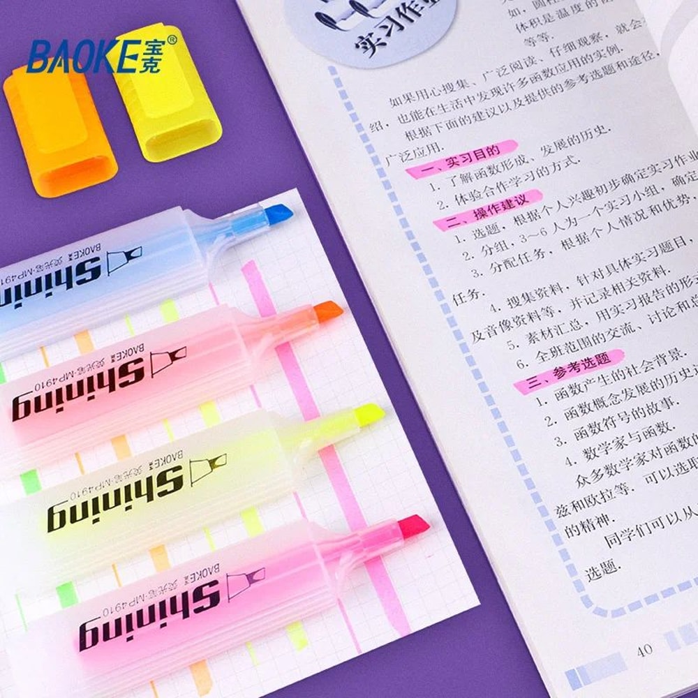 BAOKE MP4910 Highlighter Pen Set 6 Color Fluorescent Chisel Tip QuickDry Study Markers 0