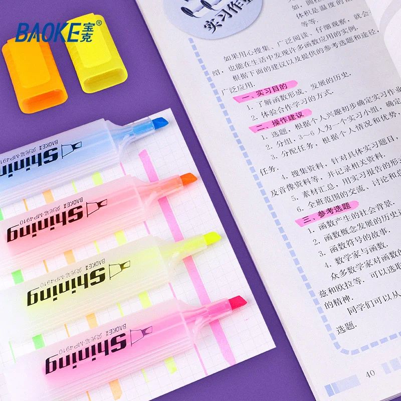 BAOKE MP4910 Highlighter Pen Set 6 Color Fluorescent Chisel Tip QuickDry Study Markers 0