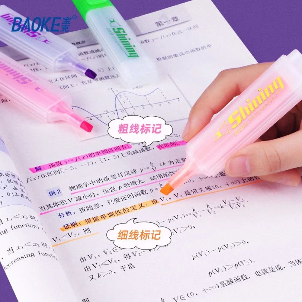 BAOKE MP4910 Highlighter Pen Set 6 Color Fluorescent Chisel Tip QuickDry Study Markers 2