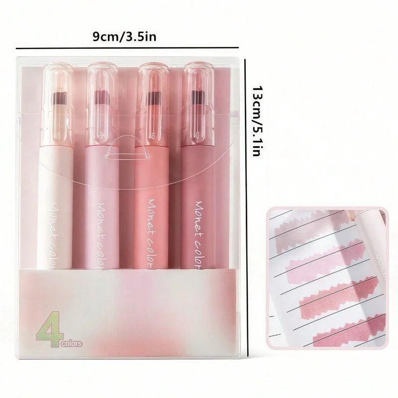 Morandi Pink Soft Touch Gel Highlighter Pens 4 Pack QuickDry WaterBased Study Markers 2