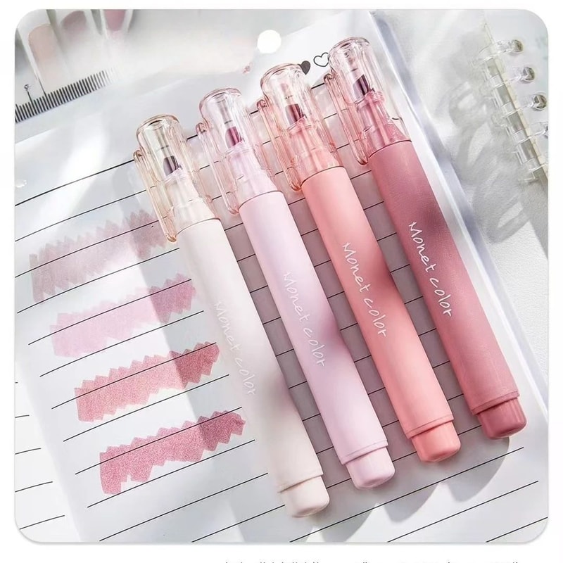 Morandi Pink Soft Touch Gel Highlighter Pens 4 Pack QuickDry WaterBased Study Markers 6