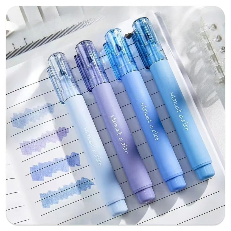 Morandi Pink Soft Touch Gel Highlighter Pens 4 Pack QuickDry WaterBased Study Markers 7