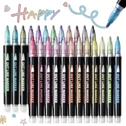 double line metallic outline highlighter pens set – magic glitter drawing markers for creative art & crafts