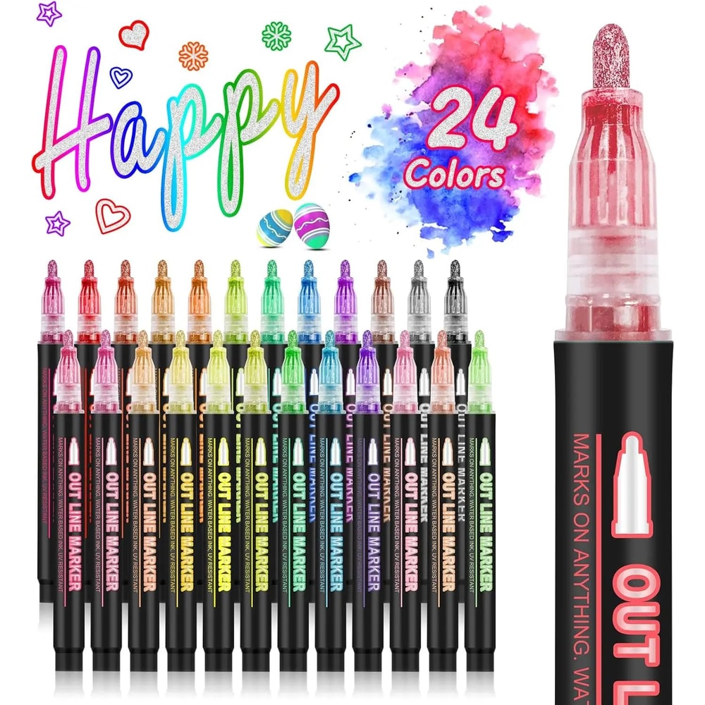Double Line Metallic Outline Highlighter Pens Set Magic Glitter Drawing Markers For Creative Art 7