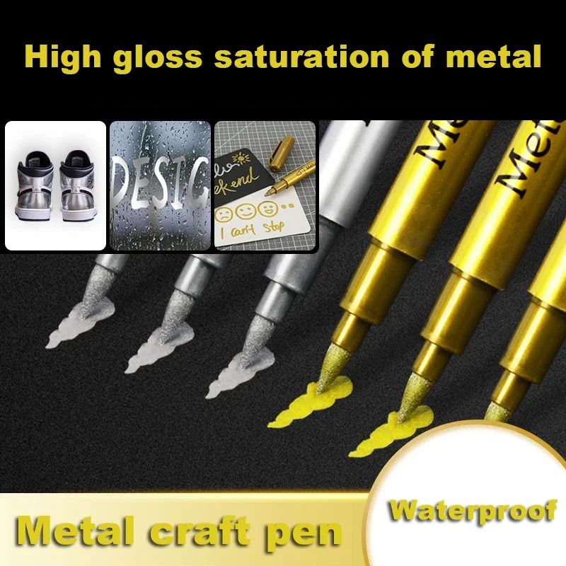 Permanent Gold Silver Metallic Marker Pens Shiny Art Markers For Crafts Scrapbooking DIY Project 3