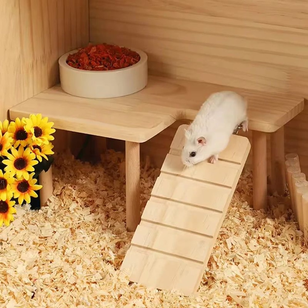 Wooden Hamster Ladder Platform Playground Climbing Stairs Jumping Board Toy For Small Pets Cage 1