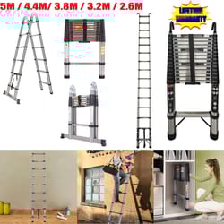 stainless steel telescoping extension ladder 8.5ft – portable folding loft ladder with 330lb capacity