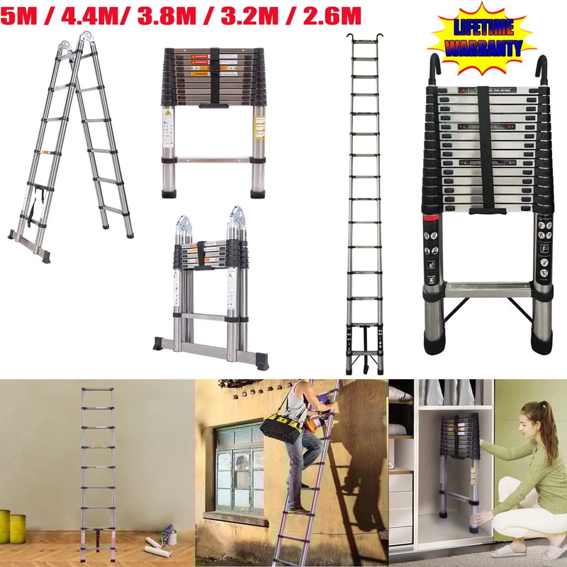 Stainless Steel Telescoping Extension Ladder 85ft Portable Folding Loft Ladder With 330lb Capacity 0