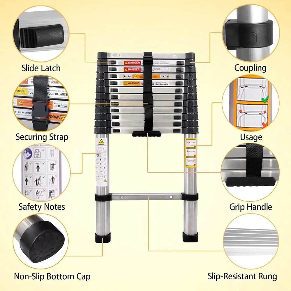 Stainless Steel Telescoping Extension Ladder 85ft Portable Folding Loft Ladder With 330lb Capacity 5