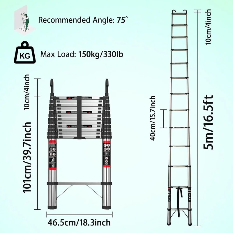 Stainless Steel Telescoping Extension Ladder 85ft Portable Folding Loft Ladder With 330lb Capacity 7