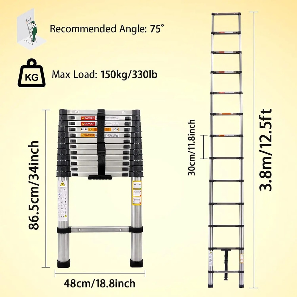 Stainless Steel Telescoping Extension Ladder 85ft Portable Folding Loft Ladder With 330lb Capacity 10
