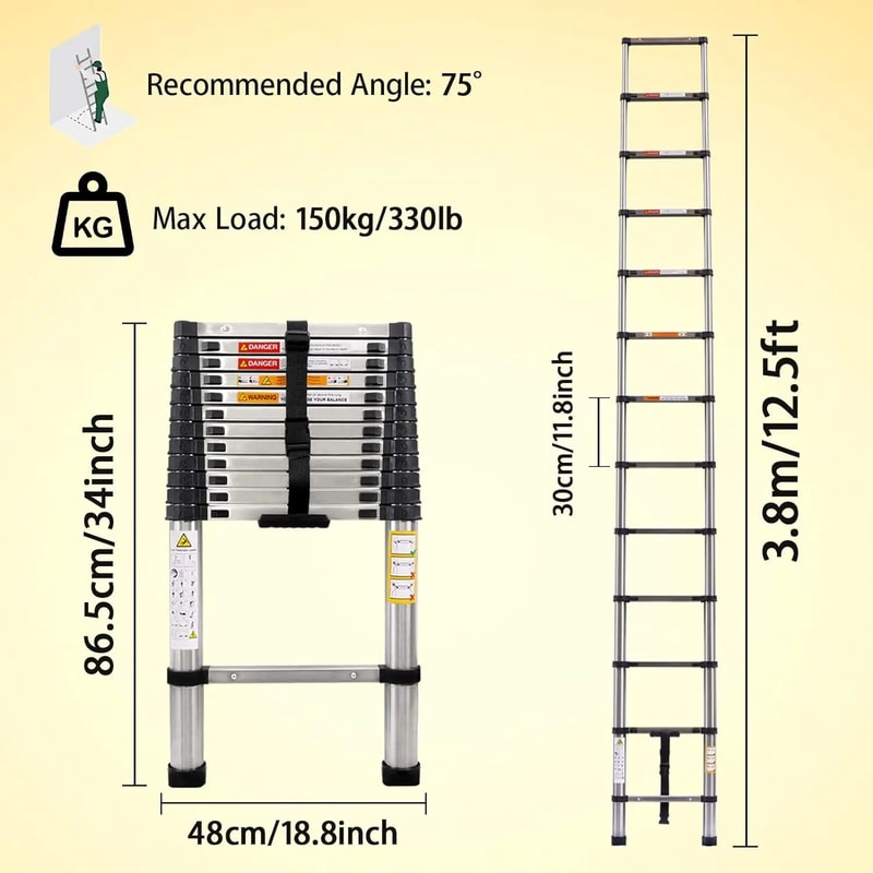 Stainless Steel Telescoping Extension Ladder 85ft Portable Folding Loft Ladder With 330lb Capacity 10